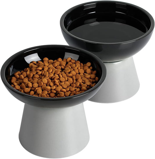 LoeJan Elevated Cat Food and Water Bowls Set, Extra Wide and Raised Ceramic Bowls, Anti-Vomit Whisker-Free Pressure Cat Feeder for Kittens to Adult Cats and Small Dogs (White, Water Bowl)