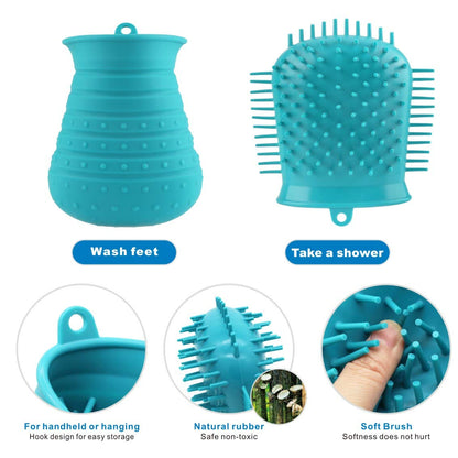 Idepet Dog Paw Cleaner Cup with Towel Pet Foot Washer Protable Dogs Cleaning Brush for Puppy Cats Massage Grooming Dirty Claws (Purple)