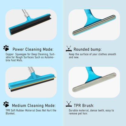 Upgraded Carpet Rake for Pet Hair Removal,2PCS Reusable Pet Hair Remover with 56” Adjustable Long Handle, 3 in 1 Rubber Broom and Carpet Brush Scraper for Rugs, Mats, Couch, Furniture
