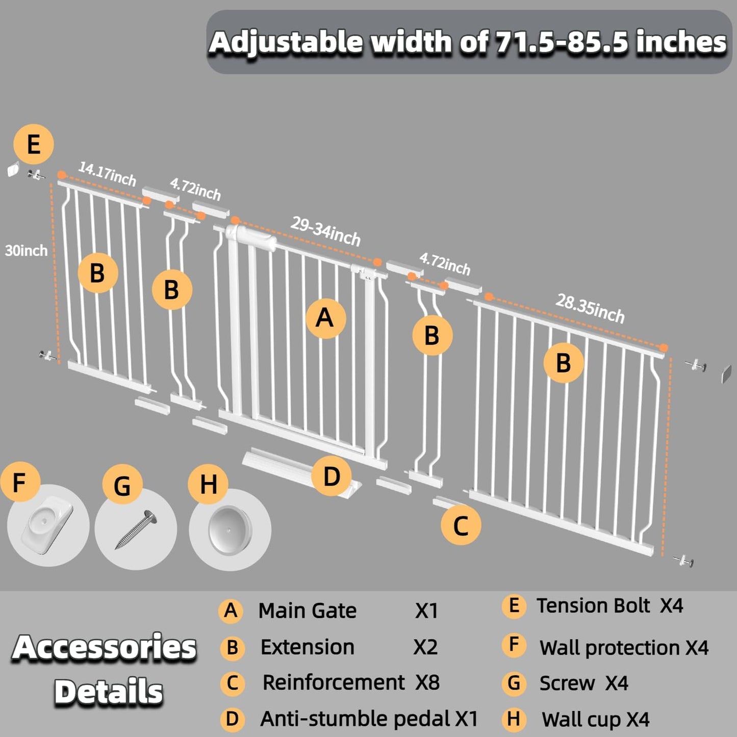 Extra Wide Baby Gate with Door, 52.76~62.2 Inch Wide Presure Mounted No Drill Metal Auto Close Child Gate for Stair Doorway - Indoor Outdoor Safty Gate for Toddler Dog Doggie, Black