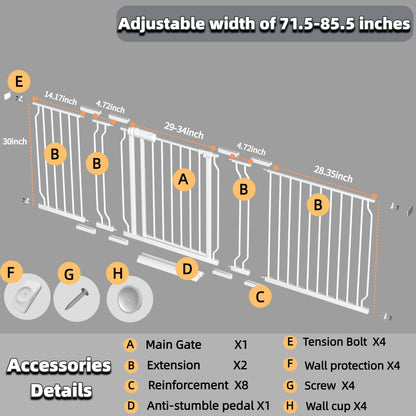Extra Wide Baby Gate with Door, 52.76~62.2 Inch Wide Presure Mounted No Drill Metal Auto Close Child Gate for Stair Doorway - Indoor Outdoor Safty Gate for Toddler Dog Doggie, Black