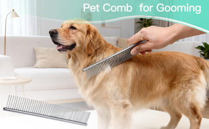 Dog Comb for Grooming Matting, ddoutot Cat Domb with Rounded Ends Stainless Steel Teeth, Metal Comb for Dogs-Long and Short Haired such as Greyhound Poodle Doodle and Pet Cat, 7.4"/Sliver