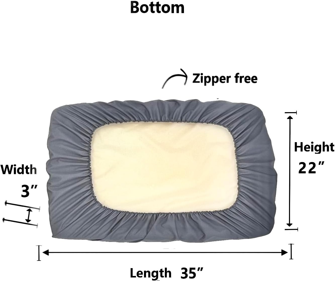 Grey Waterproof Dog Bed Slip Cover Dog Bed Liner Elastic 42 x 30 Inch