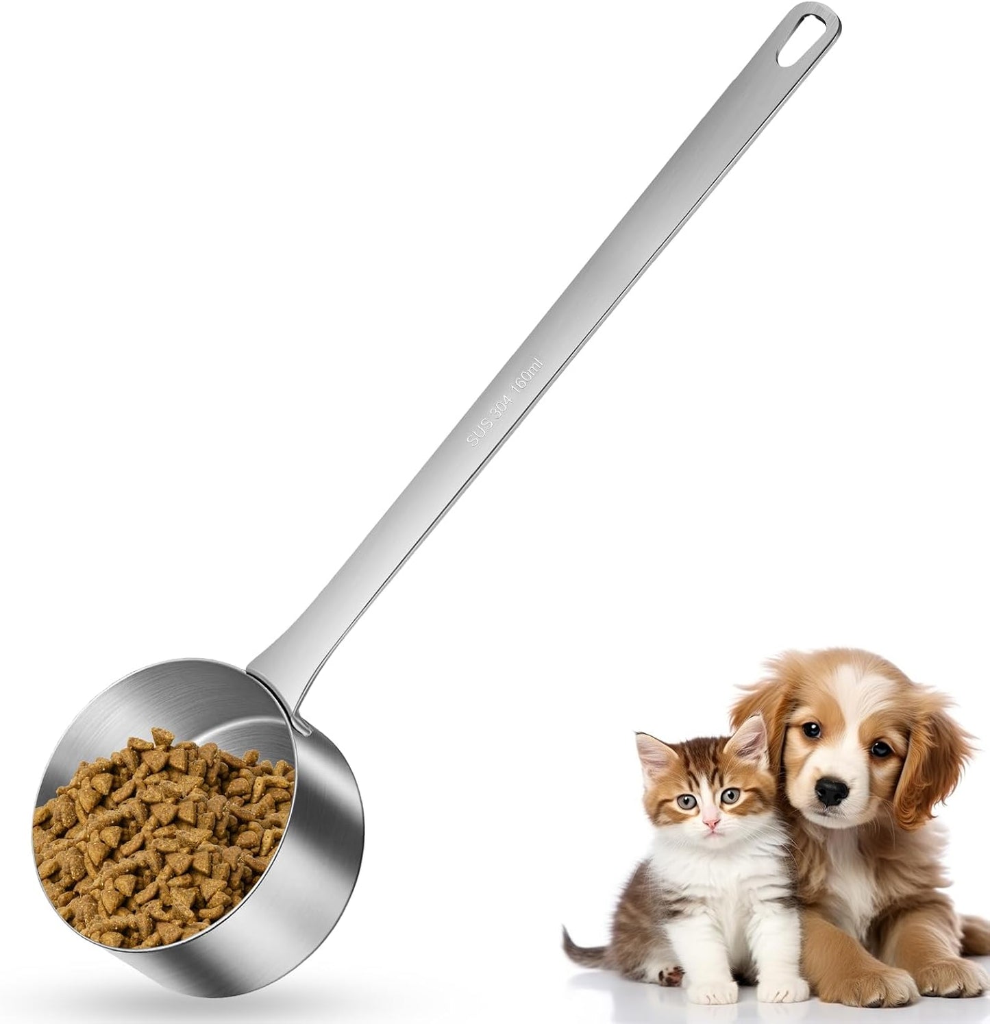 1 Cup Dog Food Scoop,Scoop for Dog Foods with 7.8'' Long Handle,Stainless Steel Dog Food Measuring Cups for Pet Foods,Easy to Clean (1CUP)
