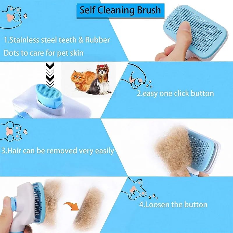 Self-Cleaning Slicker Brush, Dog Cat Bunny Pet Grooming Shedding Brush, Easy to Remove Loose Undercoat, Pet Massaging Tool Suitable for Pets with Long or Short Hair (Black)