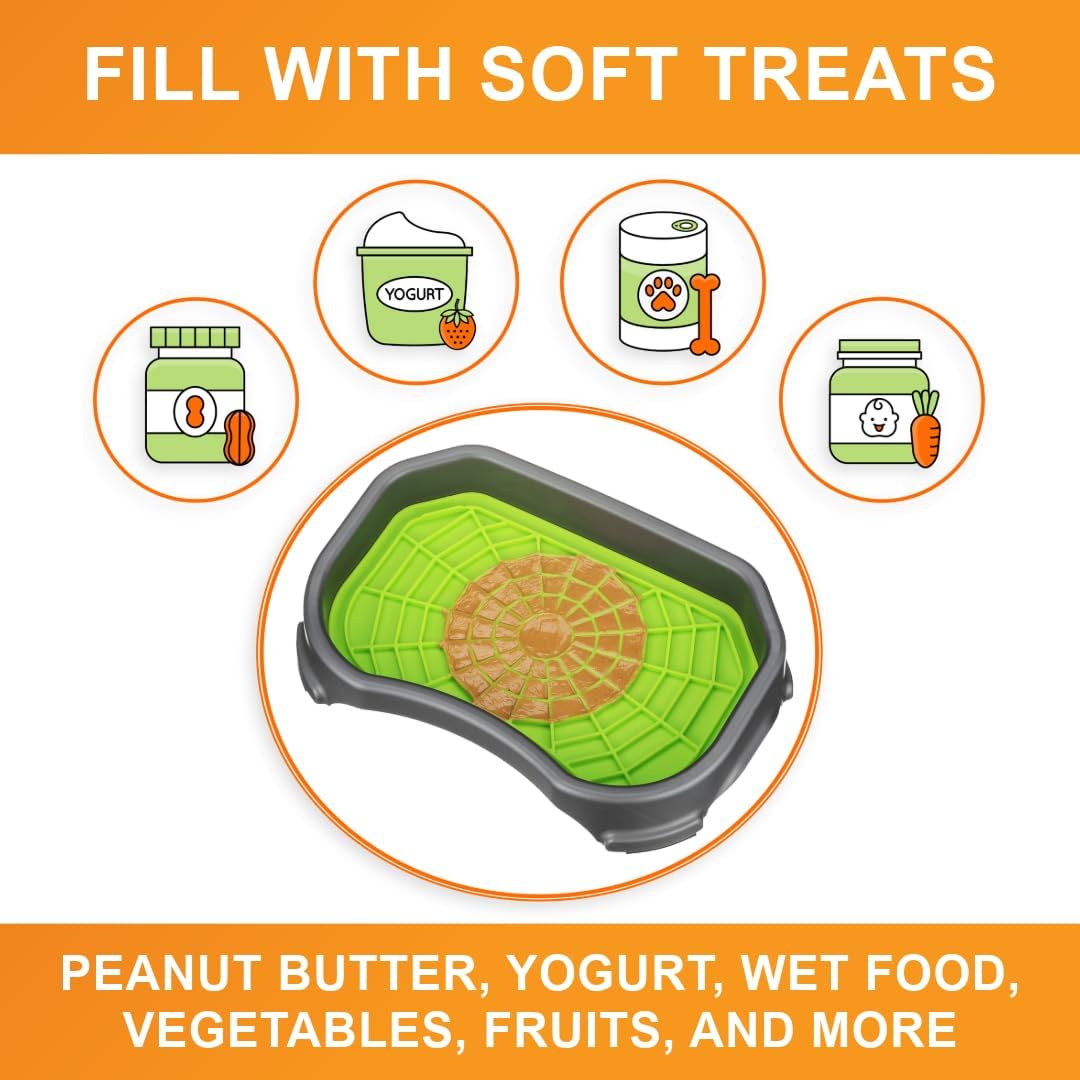 Neater Pets Neat-LIK Dog Lick Mat w/Mess-Proof Tray, Lick Mat for Dogs, Cats, Puppy, Reduces Anxiety & Boredom, Peanut Butter Slow Feeder, Interactive Treat Licking Pad (Green/Vanilla Bean)