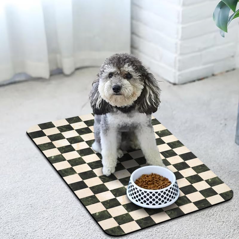 Dog Food Mats for Floors Waterproof, Pet Water Bowl Mats Pet Feeding Absorbent Placemats Plaid 12 * 20 inch