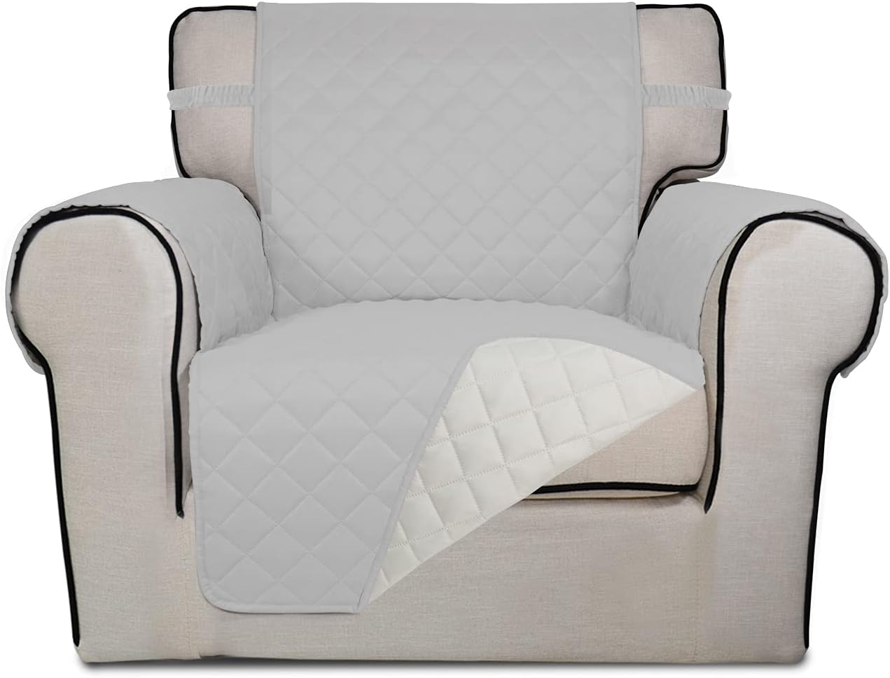 PureFit Reversible Quilted Sofa Cover, Water Resistant Slipcover Furniture Protector, Washable Couch Cover with Non Slip and Elastic Straps for Kids, Dogs, Pets (Sofa, Gray/Light Gray) - Colors A