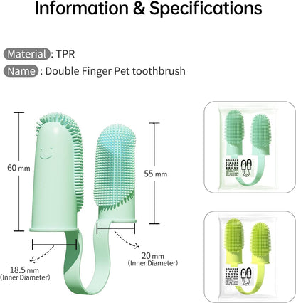 2 Pack Dog Toothbrush, 135ºSurround Bristles for Easy Teeth Cleaning, Double-Finger Toothbrush Dental Care for Puppies, Cats and Medium Pets