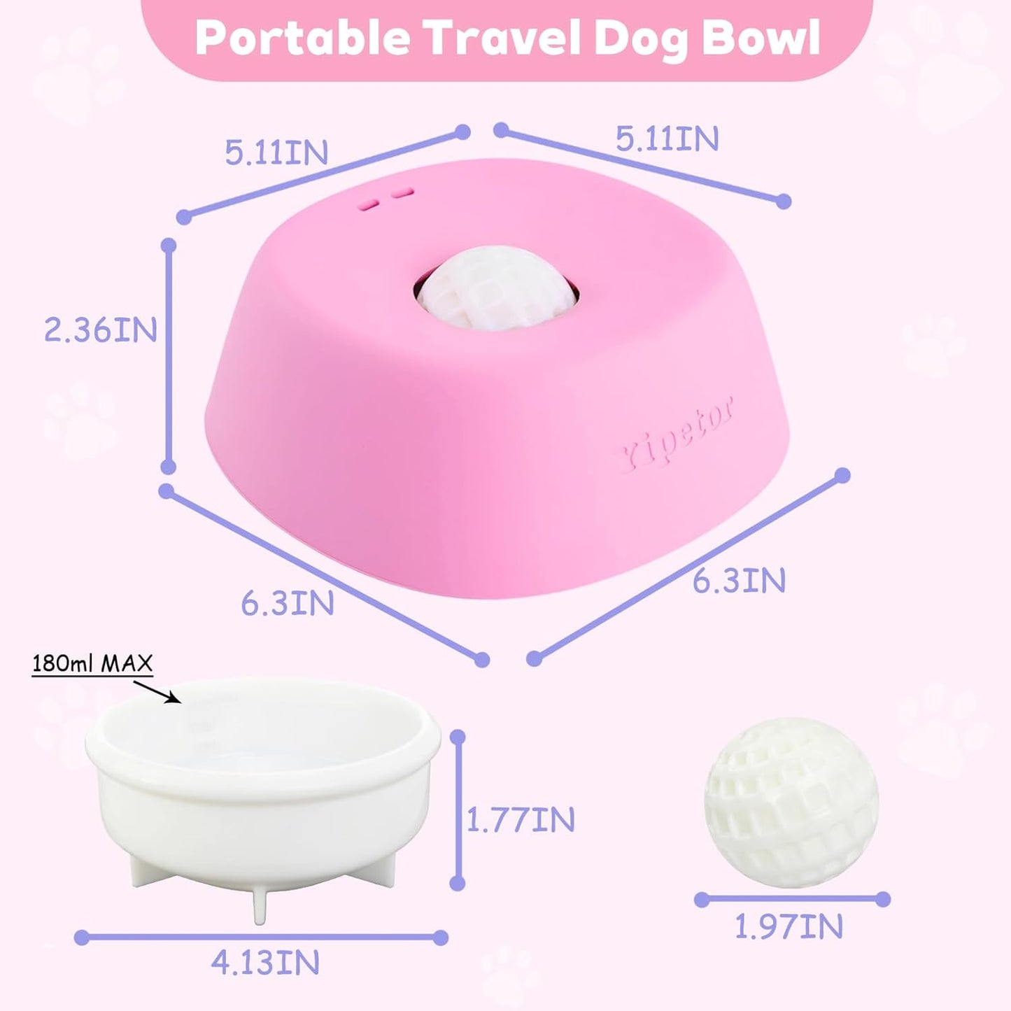 Yipetor Slow Feeder Dog Bowls for Liquid Treat, 【Enrichment Ball-Roll】 Bone Broth Dog Lick Bowl, 3/4 Cup Yogurt Pup Lick Toy for Large Medium Small Breeds Dietary Supplement/Post-op Nutrition