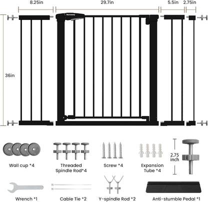 Mumeasy 36" High Extra Tall Dog Gate, 29.6"-40.5" Wide Pressure Mounted Tall Baby Gate for Dog, Auto Close Pet Gate with Door for Stairs,Doorways,House,Black