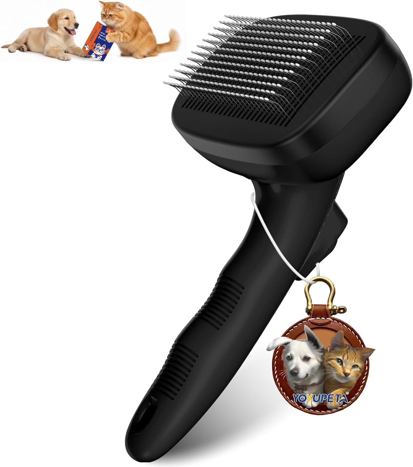 Cat Brushes for Indoor Cats - Self Cleaning Slicker Brush for Shedding Short & Long Haired Dogs, Skin Friendly Deshedding Grooming Tool to Removes Loose Fur, Mats,Tangles & Undercoat, Gray