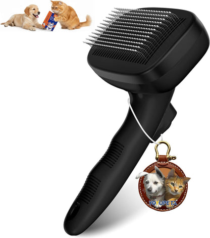 Cat Brushes for Indoor Cats - Self Cleaning Slicker Brush for Shedding Short & Long Haired Dogs, Skin Friendly Deshedding Grooming Tool to Removes Loose Fur, Mats,Tangles & Undercoat, Gray