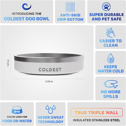Coldest Dog Bowl - Anti Rust Metal, Non Slip, 3 Layers Insulated Stainless Steel Dog Bowls - Spill Proof & Heavy Duty - Water Bowl for Dogs, Cats & Pets, Dish Washer Safe (21 oz, Stealth Black)