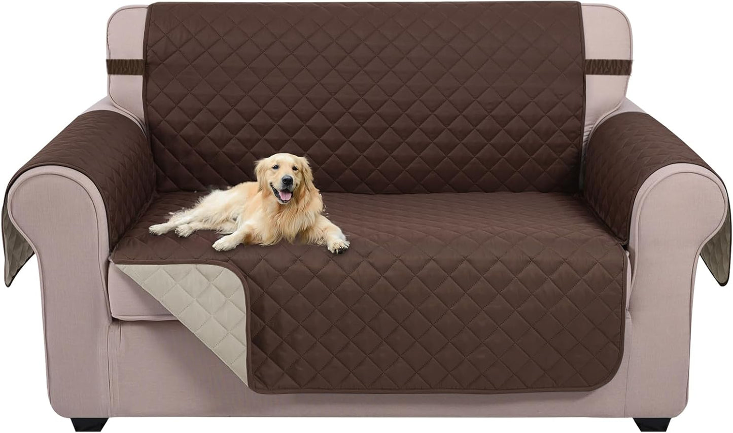 U-NICE HOME Reversible Sofa Cover Washable Couch Cover for Dogs Friendly with Elastic Straps Water Repellent Furniture Protector for 3 Cushion Couch (Sofa, Coffee/Beige) - Colors A