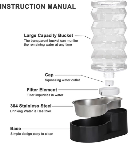 RIZZARI 8L Elevated Pet Water Dispenser – Stainless Steel Gravity Waterer with Auto-Refill Design for Medium and Large Dogs & Senior Pets -Comfortable Drinking Height for Living Rooms,Multi-Pet Homes