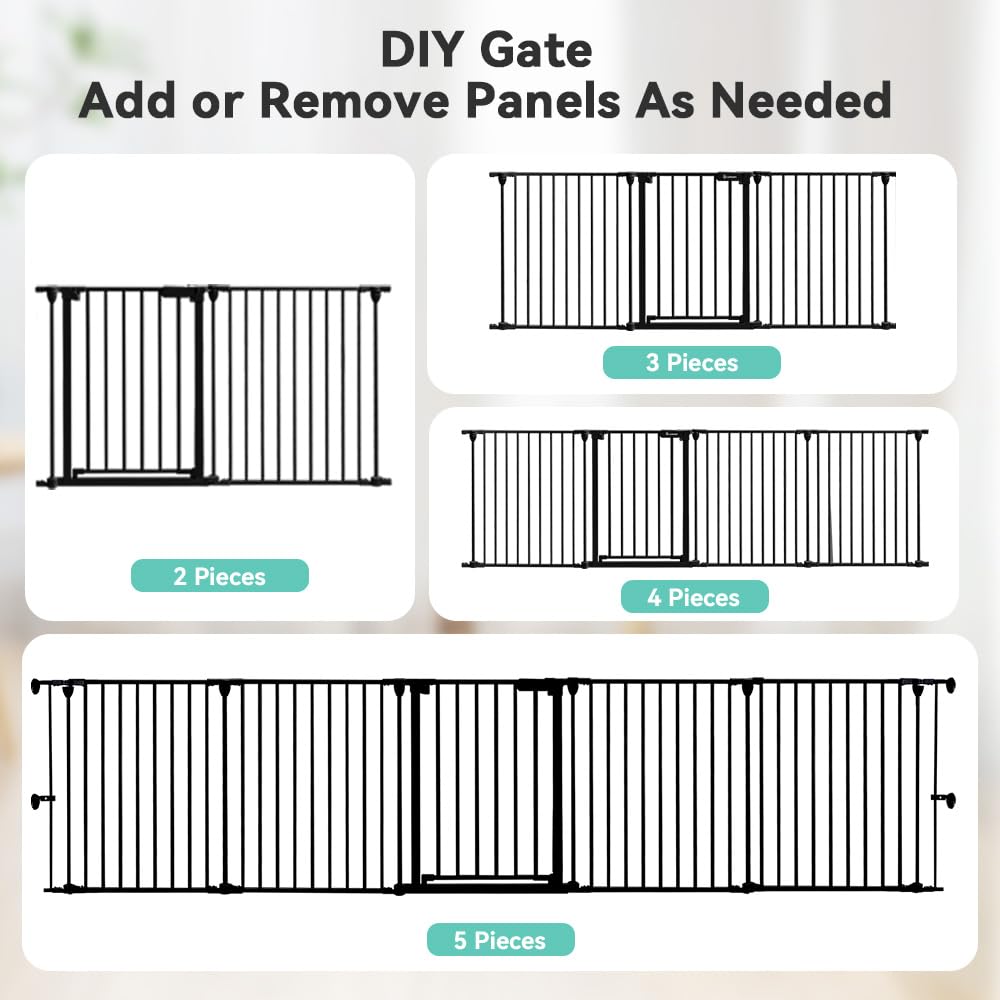 COMOMY 80" Extra Wide Baby Gate, Dog Gate for House Stairs Doorways Fireplace, Auto Close Pet Gate with Door Walk Through, 3 Metal Panels, Hardware Mounted Baby Fence Indoor Outdoor(30" Tall, Black)