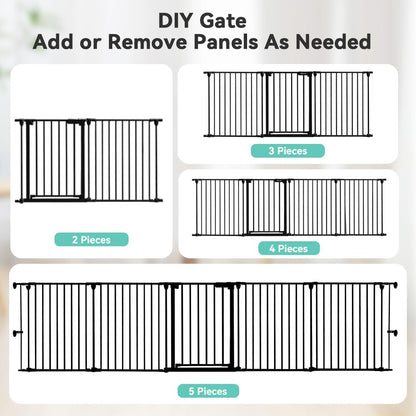 COMOMY 80" Extra Wide Baby Gate, Dog Gate for House Stairs Doorways Fireplace, Auto Close Pet Gate with Door Walk Through, 3 Metal Panels, Hardware Mounted Baby Fence Indoor Outdoor(30" Tall, Black)