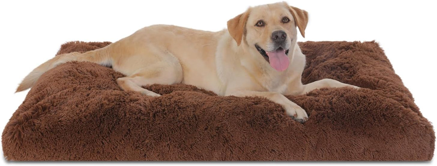 Bedfolks Waterproof Dog Crate Bed, Plush With Removable Washable Cover, Faux Fur Crate Pad for Medium Dogs, Fluffy Kennel 29"x21", Dark Grey