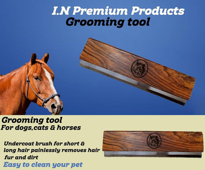 Original Deshedding Grooming Tools for Horse, Cats & Dogs Easy Ergonomic Wooden Handle Professional Brush Grooming Tool, Remove painlessly 95 Percent of Lose Hair Fur & Dirt (5 inch)