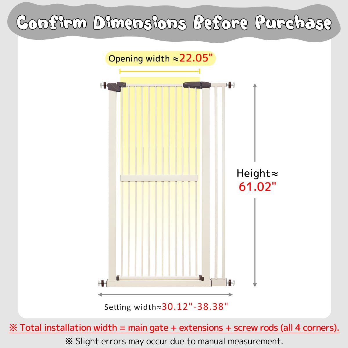 Lumizone Extra Tall Cat Gate 61.02" High Pressure Mounted Extra Wide 30.12"-34.05" (17Sizes) 1.37" Gap No Drilling Auto-Close Tall Pet Gate for Dogs (Black, 30.12"-34.05" W)