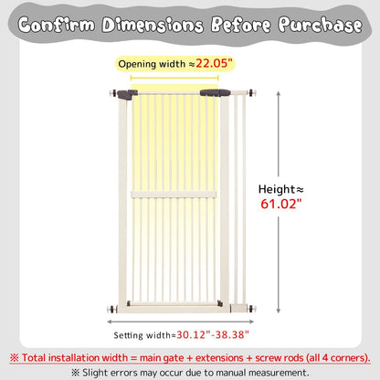 Lumizone Extra Tall Cat Gate 61.02" High Pressure Mounted Extra Wide 30.12"-34.05" (17Sizes) 1.37" Gap No Drilling Auto-Close Tall Pet Gate for Dogs (Black, 30.12"-34.05" W)