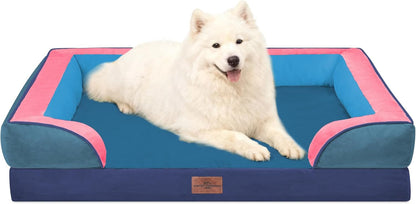 Comfort Expression Orthopedic Dog Bed for Extra Large Dogs 42x30 Inch, Waterproof Egg Crate Foam XL Pet Bed with Removable Bolsters, Dog Couch with Washable Cover & Non-Slip Bottom, Grey - Colors A