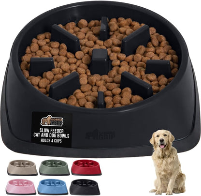 GORILLA GRIP® Patented BPA Free Slow Feeder Dog Bowls, Interactive Puzzle Toy for Dogs and Cats Food Training Enrichment, Keeps Pets Busy and Prevents Puppy Overeating, Small Breeds, 1 Cup, Gray