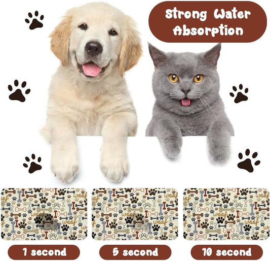 Dog Food Mats for Floors Waterproof, Pet Water Bowl Mats Pet Feeding Absorbent Placemats Plaid 12 * 20 inch