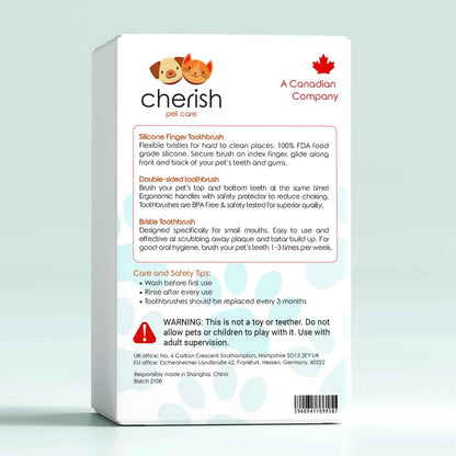 Cherish Pet Care Dog Teeth Cleaning Kit - 3pcs: Finger Toothbrush, Double-Sided Toothbrush, Fresh Breath & Plaque Removal