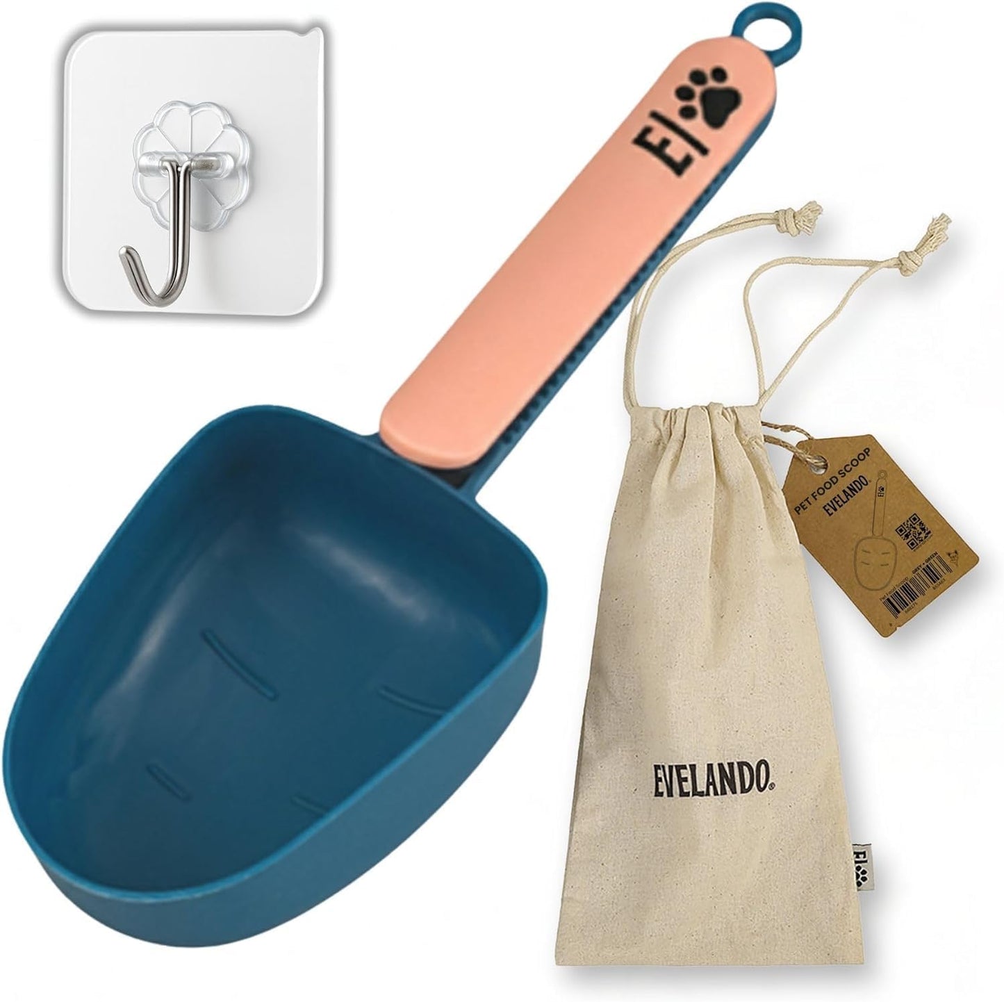 Dog Food Measuring Cup 1 Cup BPA-Free Tool with Non-Slip Grip Handle & Bag Clip Includes Cotton Storage Bag & Adhesive Hook for Dogs & Cats (Pink)