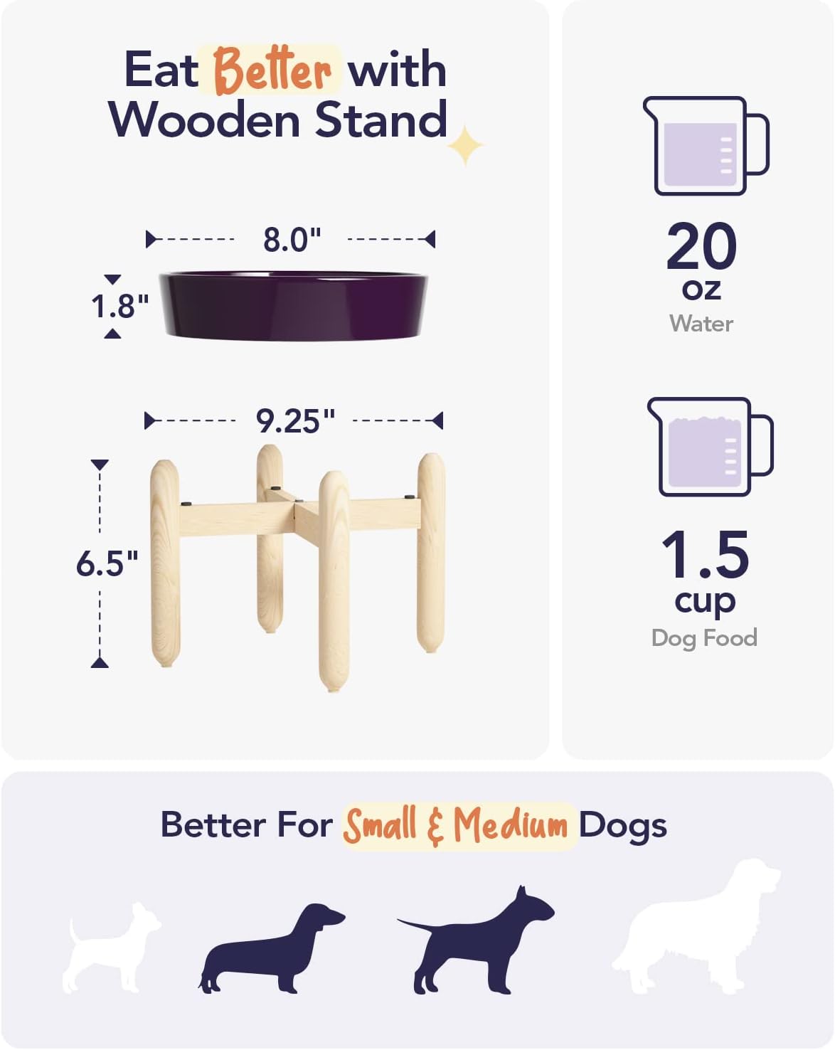 LE TAUCI Dog Bowls Slow Feeder Ceramic, 1.5 Cup Slow Feeding Bowl for Small and Medium Breed, Puzzle Dog Food Bowl for Fast Eater, Maze Purple