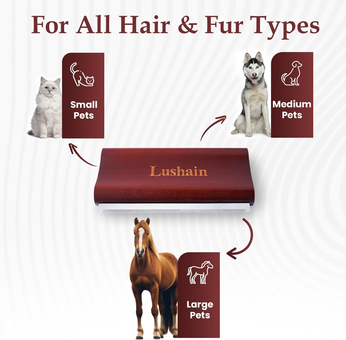 Deshedding Brush for Dogs, Cats & Horse| Pet Grooming Brush | Removes Loose Fur, Dirt & Hair | Detangle | Undercoat | Brown color | Reduces Shedding by 95%