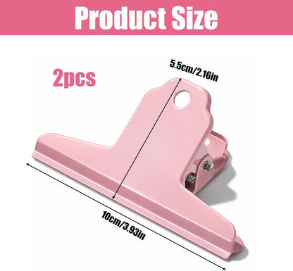 2 Pcs Dog Food Bag Clip Pink Metal Bulldog Clips 4" Wide Large Bull Clips Stainless Steel Binders Clip Jumbo Paper Clamps Durable Large Hinge Clipss Strong Clamping Force for Crafts, Paper, and Office