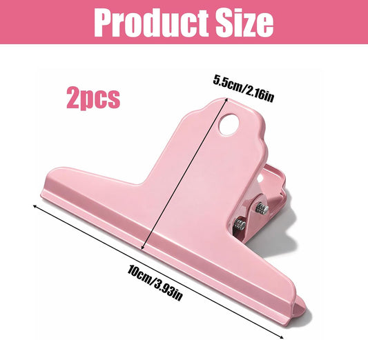2 Pcs Dog Food Bag Clip Pink Metal Bulldog Clips 4" Wide Large Bull Clips Stainless Steel Binders Clip Jumbo Paper Clamps Durable Large Hinge Clipss Strong Clamping Force for Crafts, Paper, and Office