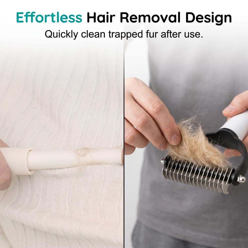 Double Sided Dematting Comb for Cats & Dogs, Undercoat Rake Deshedding Grooming Tool, Pet Hair Detangler Brush for Removing Tangles Knots and Loose Fur, Grooming Comb for Long Thick Coats (1, Black)
