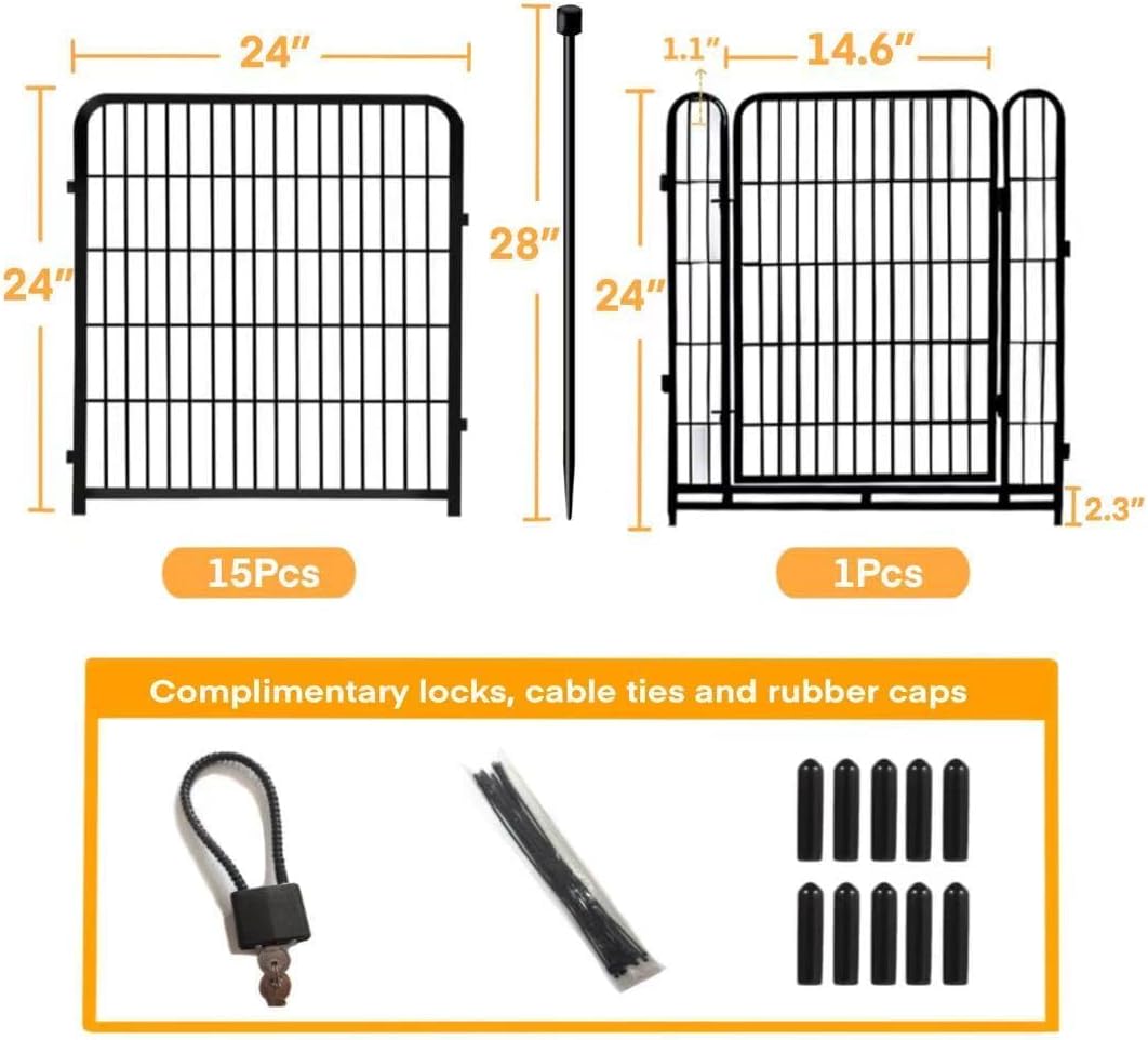 Getlay 36 in(H) Garden Fence, Wide Gate Low Threshold, 10 Panels Total 22.1 Ft(L) Heavy Duty Iron Animal Barrier Fence for Yard,Suitable for Indoor Or Outdoor Dog Fencing,Garden Border Fence