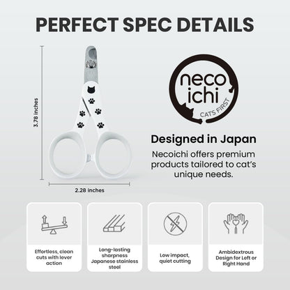 Necoichi Purrcision Feline Nail Clipper | Lever Principle Cat Nail Clipper | Butter-Smooth Cuts | Made in Japan, Seki Swordsmith Craftsman | Stainless Steel Cat Claw Trimmer for Indoor Cats (White)