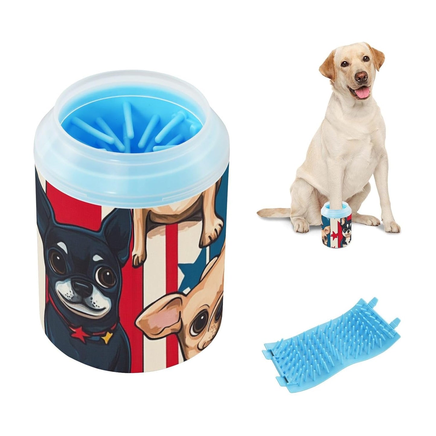 Dog Paw Cleaner Cups for Dogs Pet Foot Washer Paw Scrubber for Medium Small Dogs Cats Cleaning Cup Cute Yellow Fiesta Guitars Cacti and Ethnic Birds