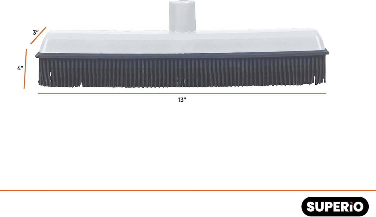 Rubber Bristle Broom for Floors Salon Broom, Rubber Squeegee Broom, Rug Broom, Rubber Rake for Human Hair, Pet Hair, Fur, Lint, Liquid, with 3-Part Handle, Grey