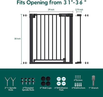 Babelio Baby Gate for Doorways and Stairs, 36-41" Pet Gate with Wide Walk Thru Door and Lock Indicator, No Drill Pressure Mounted Safety Gate with Double Lock and Self-Closing, Black