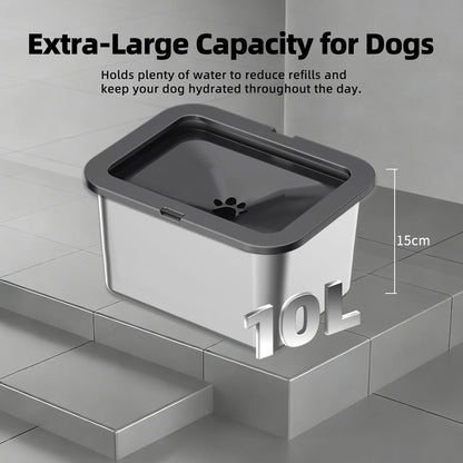 Marchul 10L Stainless Steel No Spill Water Bowl for Dogs, Slow Water Bowl for Large Dogs Anti Slip, No Splash Mess Proof Water Dispenser for Sloppy Drinkers Indoor Outdoor