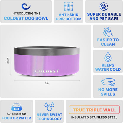 Coldest Dog Bowl - Anti Rust Metal, Non Slip, 3 Layers Insulated Stainless Steel Dog Bowls - Spill Proof & Heavy Duty - Water Bowl for Dogs, Cats & Pets, Dish Washer Safe (21 oz, Stealth Black)