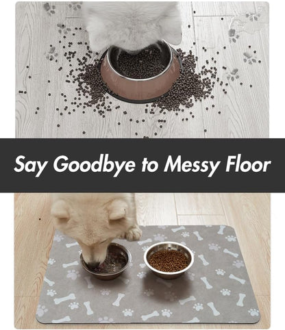 MontVoo Dog Food Mat-Pet Feeding Mat for Food and Water-No Stains Quick Dry Dispenser Cat Bowl Mat for Messy Drinkers(12"x19" Dark Grey)