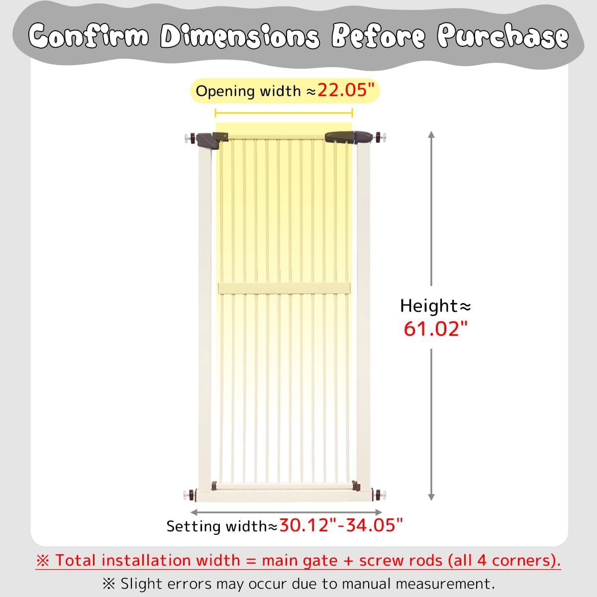 Lumizone Extra Tall Cat Gate 61.02" High Pressure Mounted Extra Wide 30.12"-34.05" (17Sizes) 1.37" Gap No Drilling Auto-Close Tall Pet Gate for Dogs (Black, 30.12"-34.05" W)