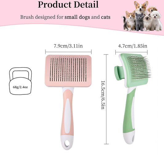 Self Cleaning Slicker Dog Brush for Small Long-Haired Breeds, One-Click Hair Removal, Puppy Essentials, Fit Yorkie, Shih Tzu, Maltese, Maltipoo, Pomeranian, Pet Grooming Tool (Pink)