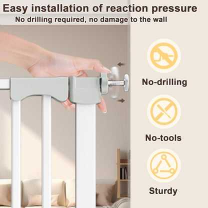 30"-62.5" Extra Wide Baby Gate for Doorways/Hallways,Pressure-Mounted Dog Gate Indoor for Stairs, Auto Close Pet Door for Child/pet Proof Safety, No Need Drilling, White