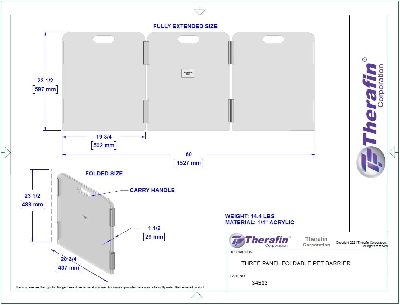 Pet Barrier (3-Panel) | Free-Standing Pet Gate | Foldable | Protect Your Indoor Living Spaces, Decorations, and Important Items from Pets | Made in The USA
