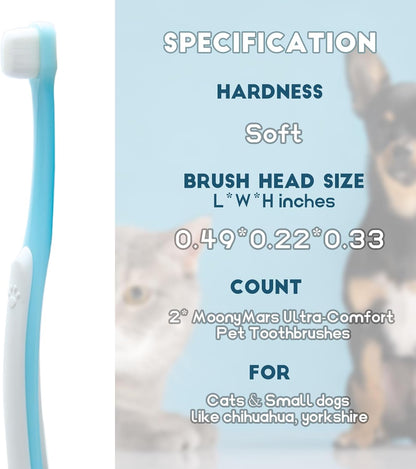 Small Dog Toothbrush, Cat & Puppy Tooth Brushing Kit, Ultra Soft & Mini Head Teeth Brush for Kitten & Tiny Pet, Doggy Toothbrushes Deep Dental Cleaning, 2 PCS - Pink Color