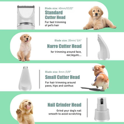 Dog Hair Clippers Grooming Kit and Paw Trimmer Nail Grinder Quiet,Dog Trimmer for Grooming,4-in-1 Rechargeable Cordless Low Noise Dog Shaver Grooming for Dogs Pets Cats(Green)